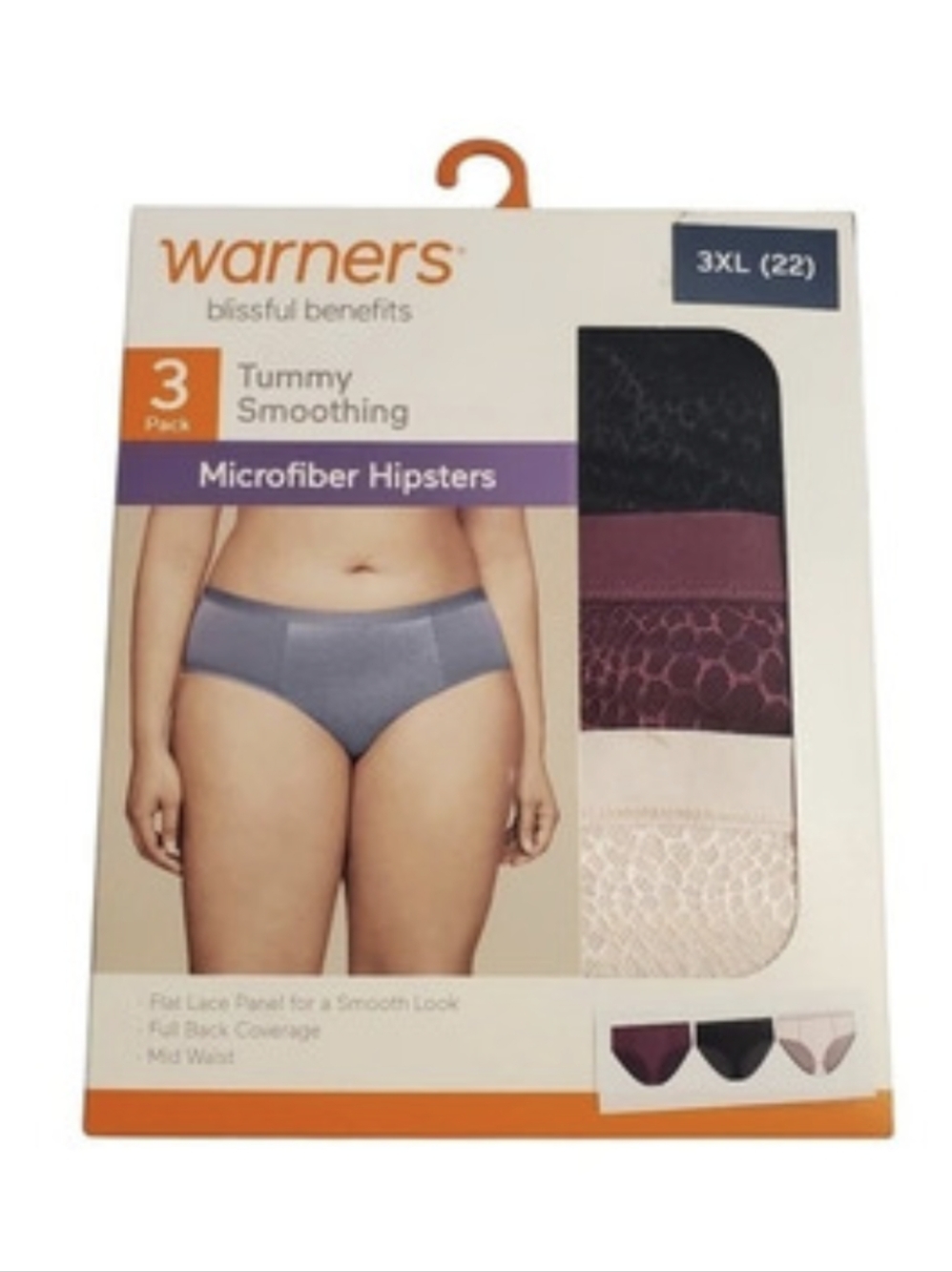 Warners Women's Microfiber Tummy Smoothing Hipsters 3 Pack Panties 3XL 22
